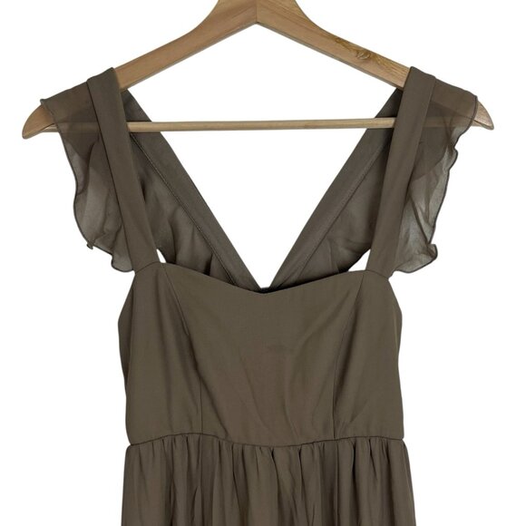 Show Me Your MuMu June Maxi Dress Size XS Dune Crisp Chiffon Brown Smocked Flowy - Picture 4 of 11